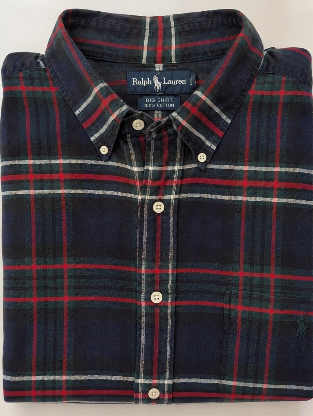 Ralph Lauren Big Shirt Plaid Tartan Cotton Button Down Shirt XL